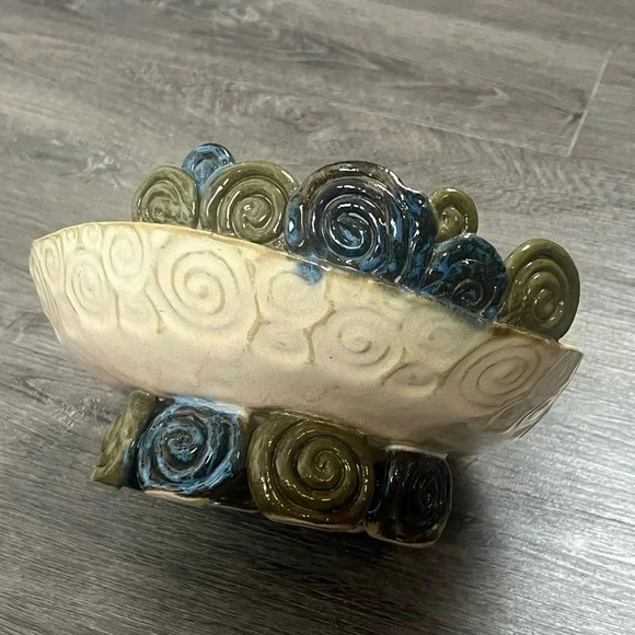 Decorative Pottery Coil Swirl Bowl Basket Signed Emily - Picture 2 of 13